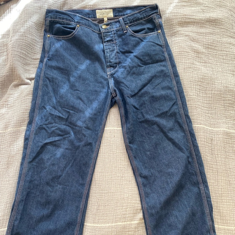 THE GREAT. Railroad Crop Flare Jeans